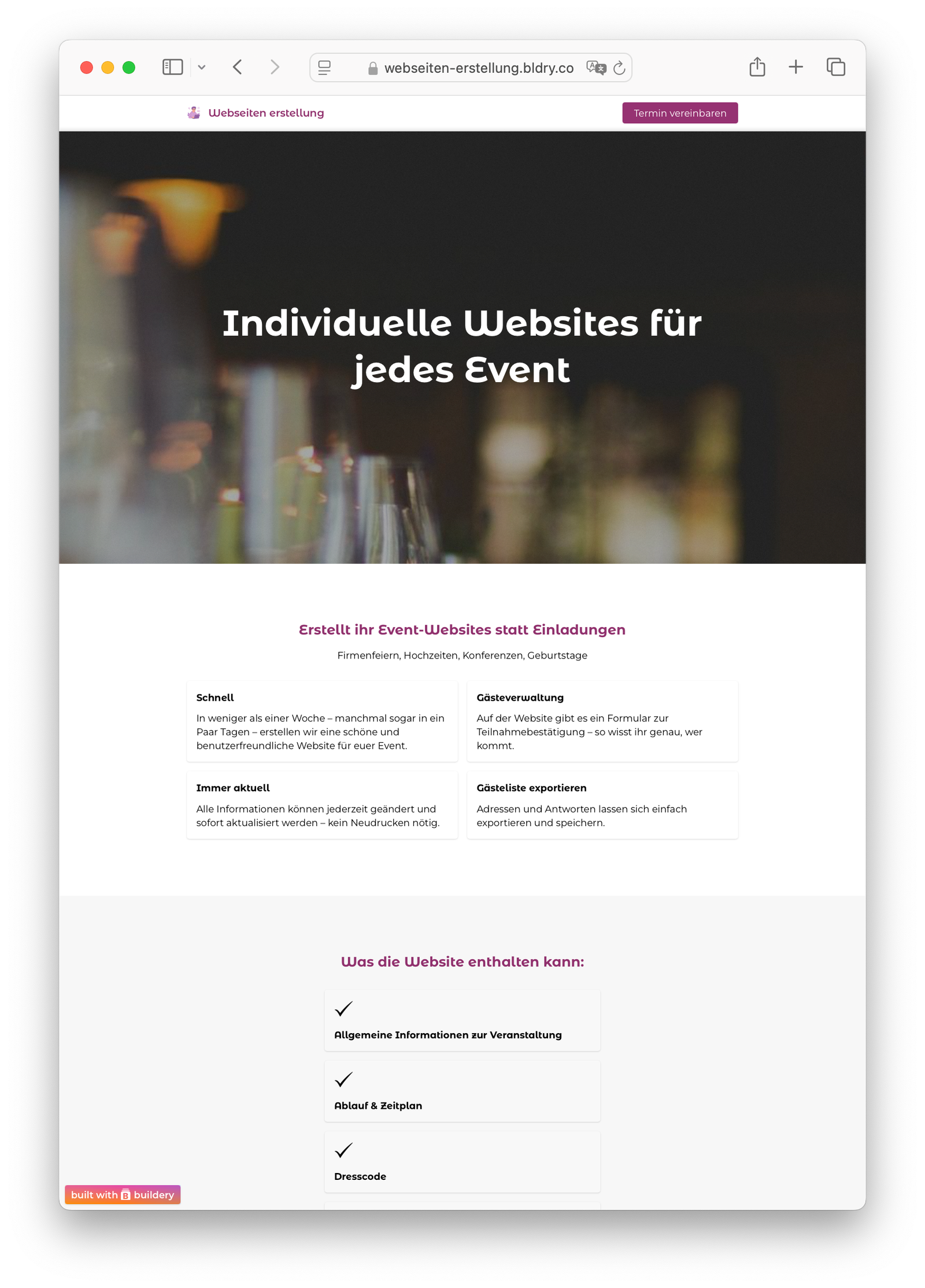 Landing page: Website development for events 