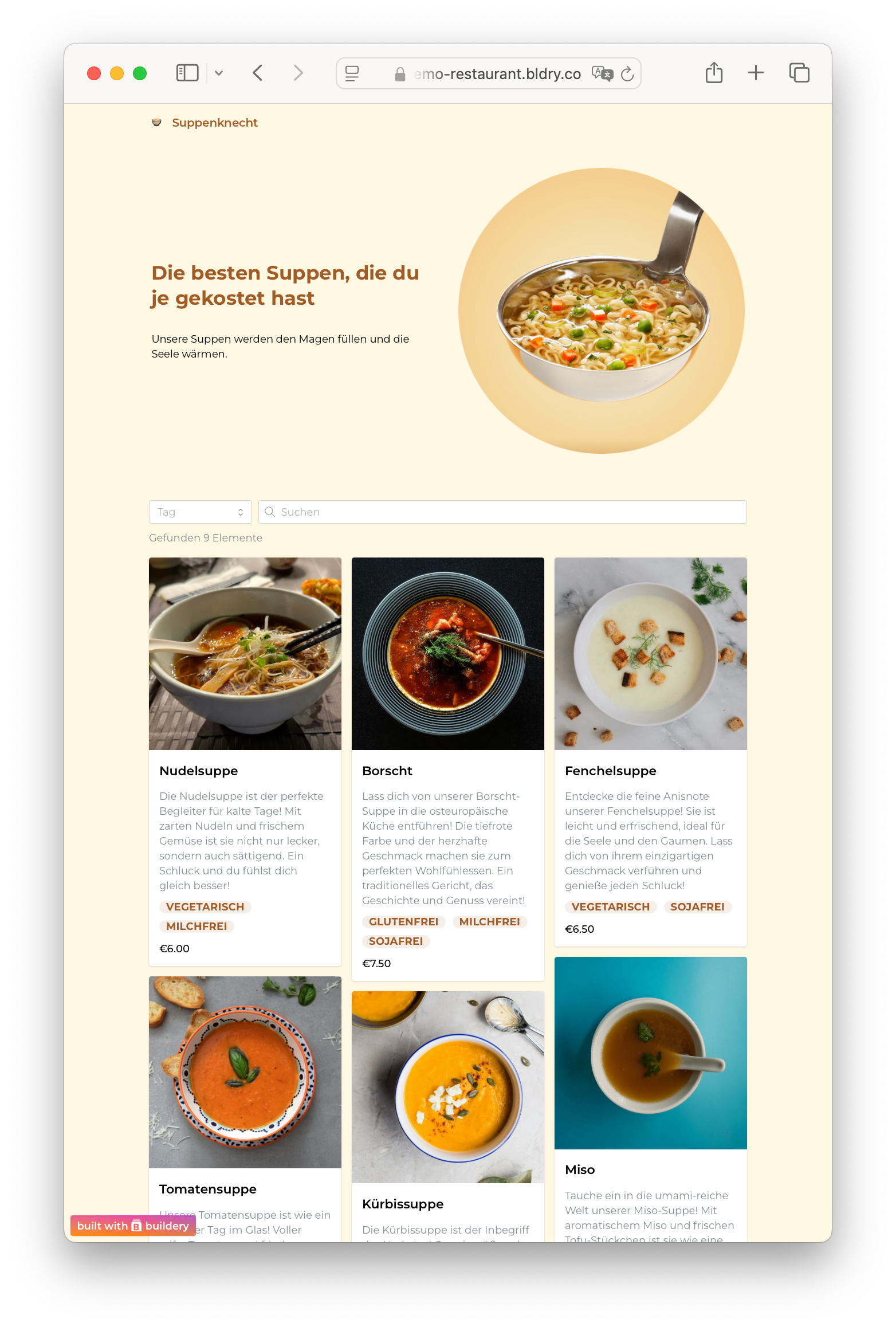 This is an example of a restaurant menu