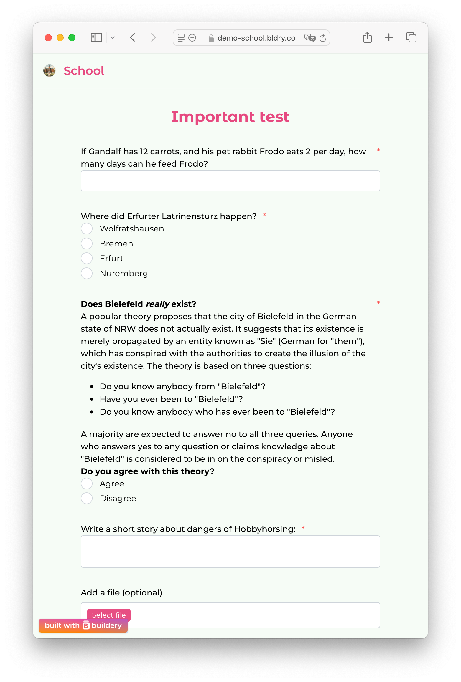 Example of a school text