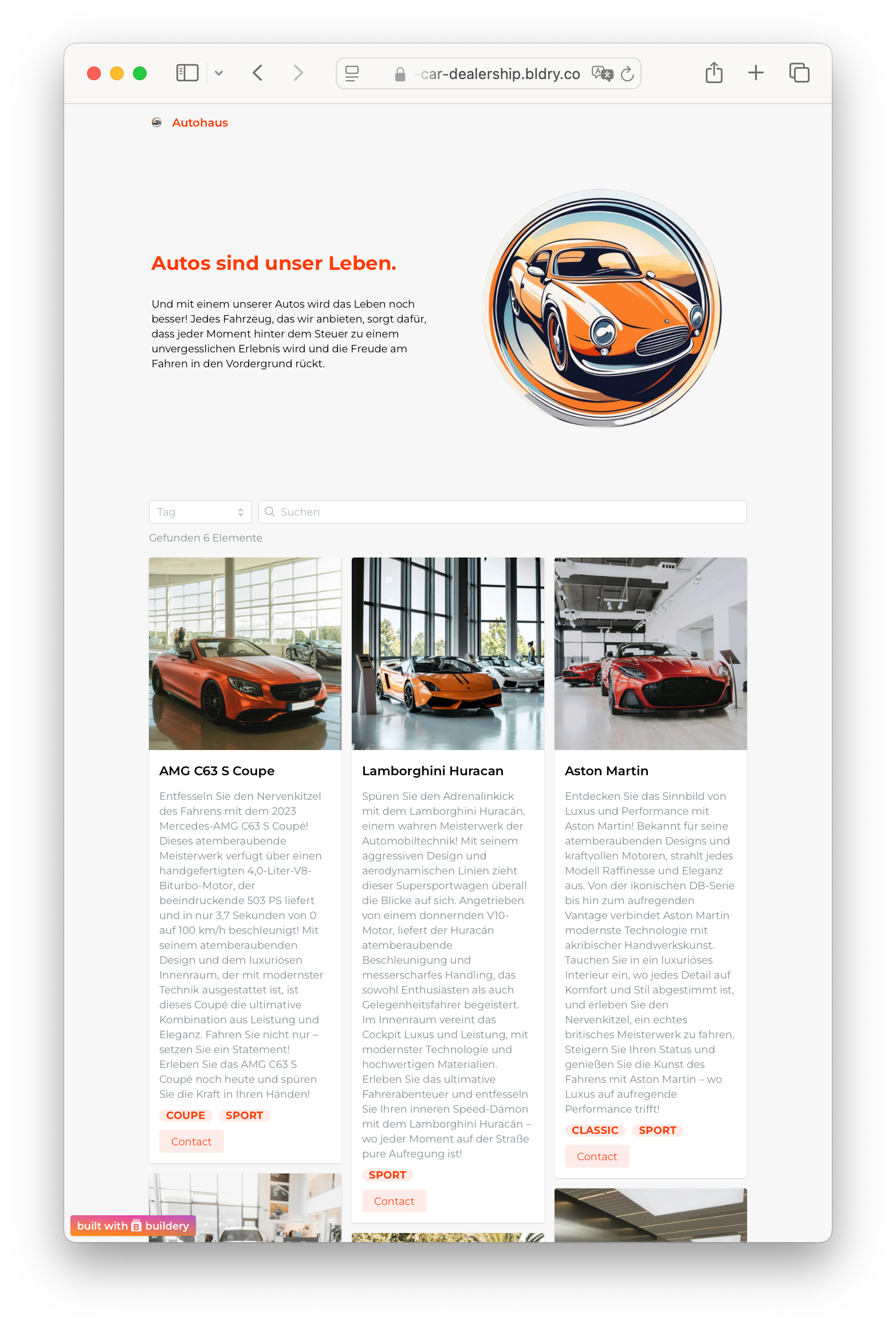 Example of a car dealer