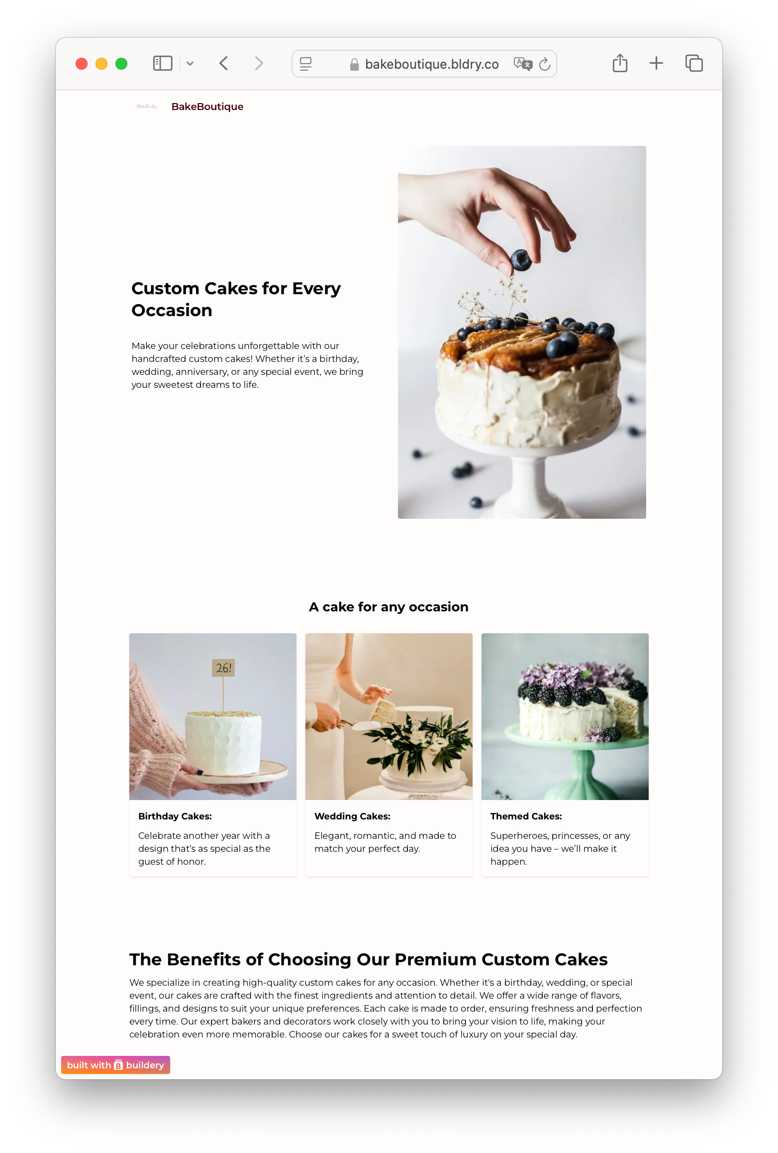 A website for a pastry chef