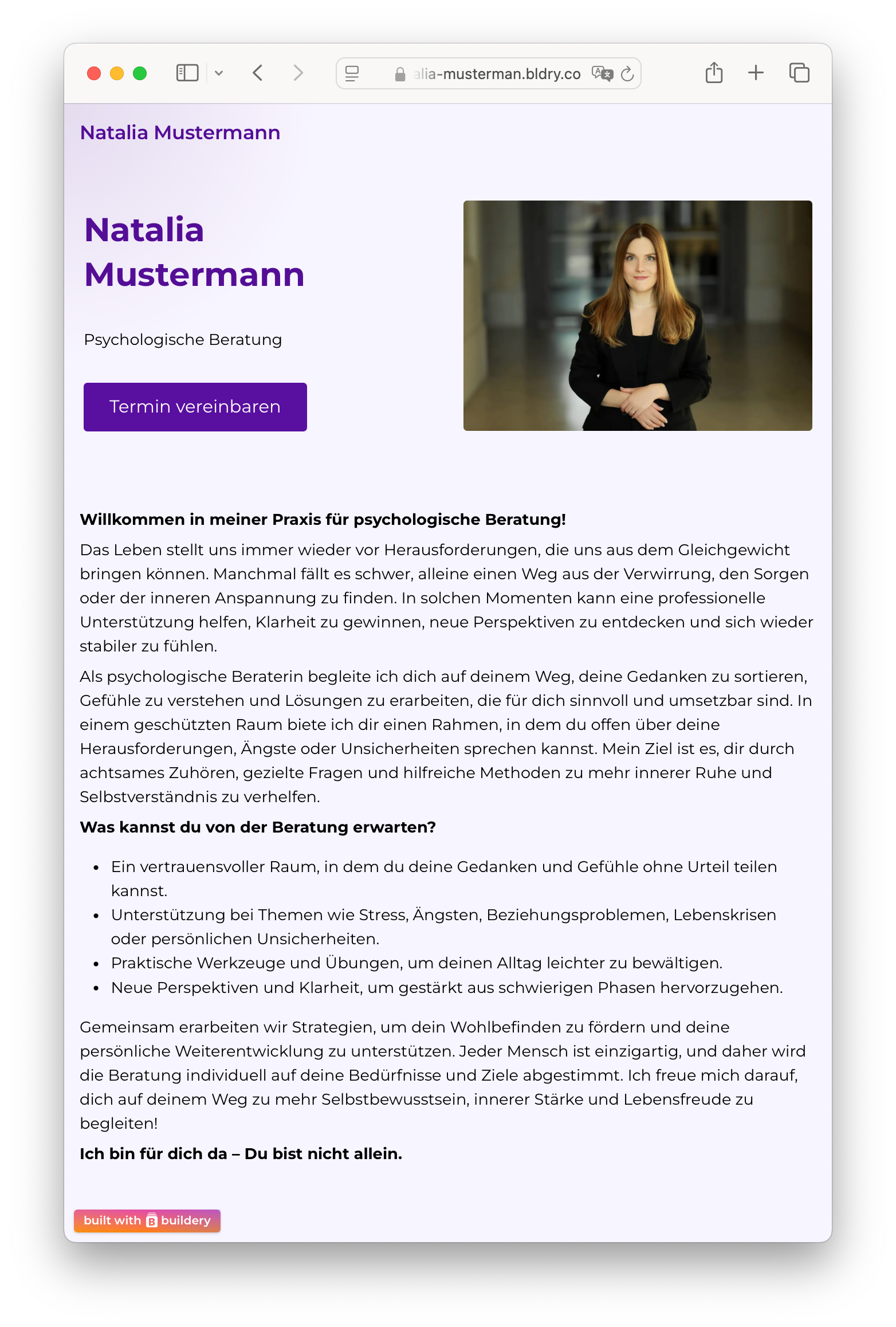 Example of a psychologist's page