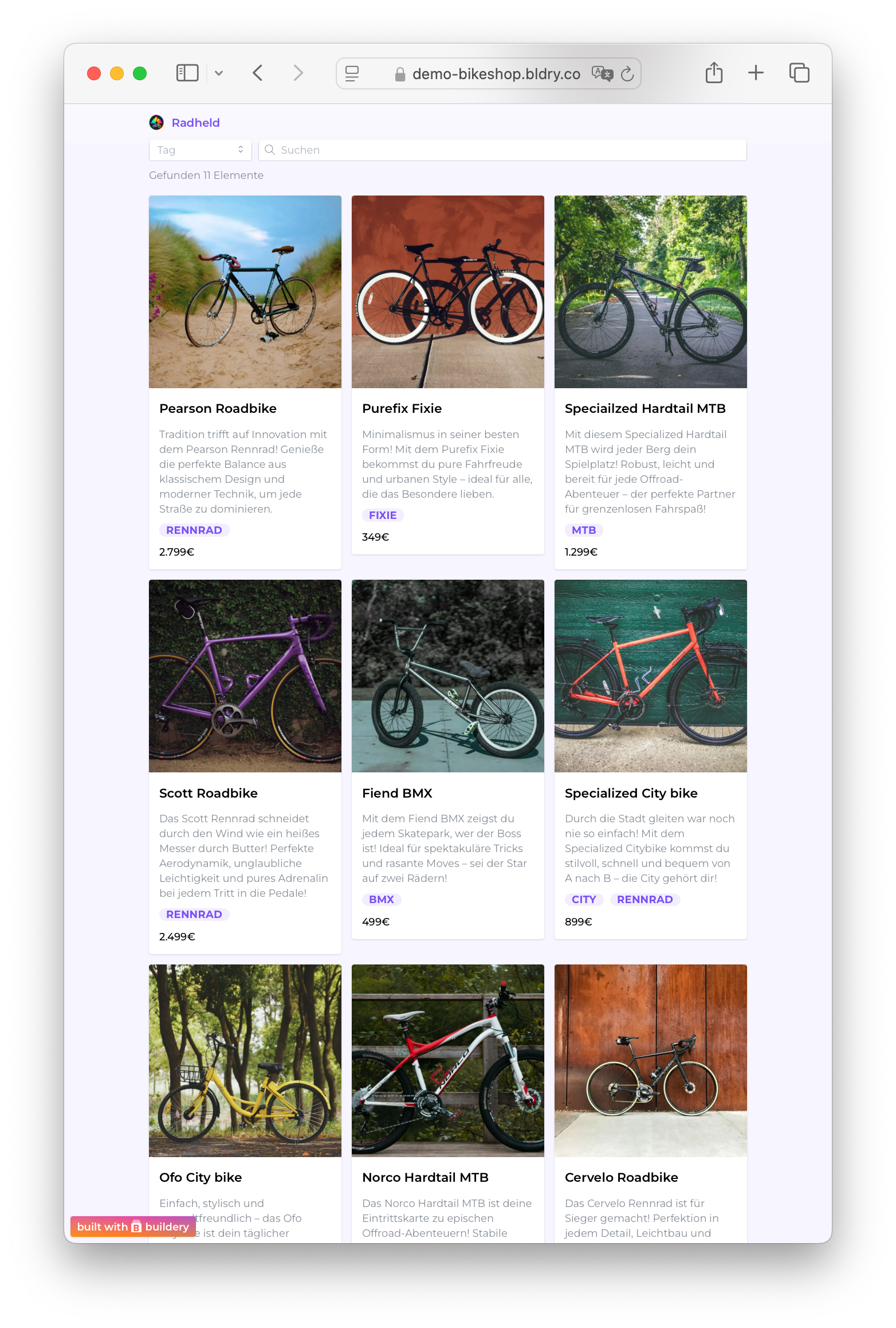 Example of a bicycle shop