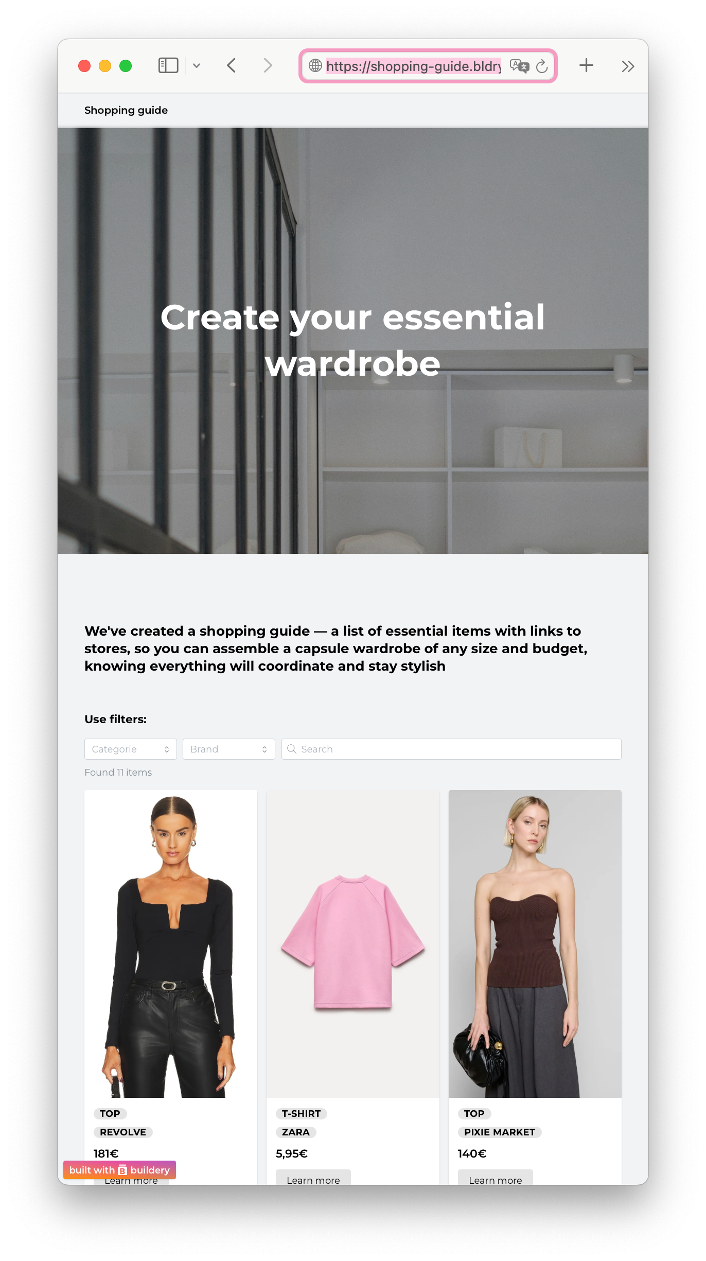 Example of a shopping guide with protection
