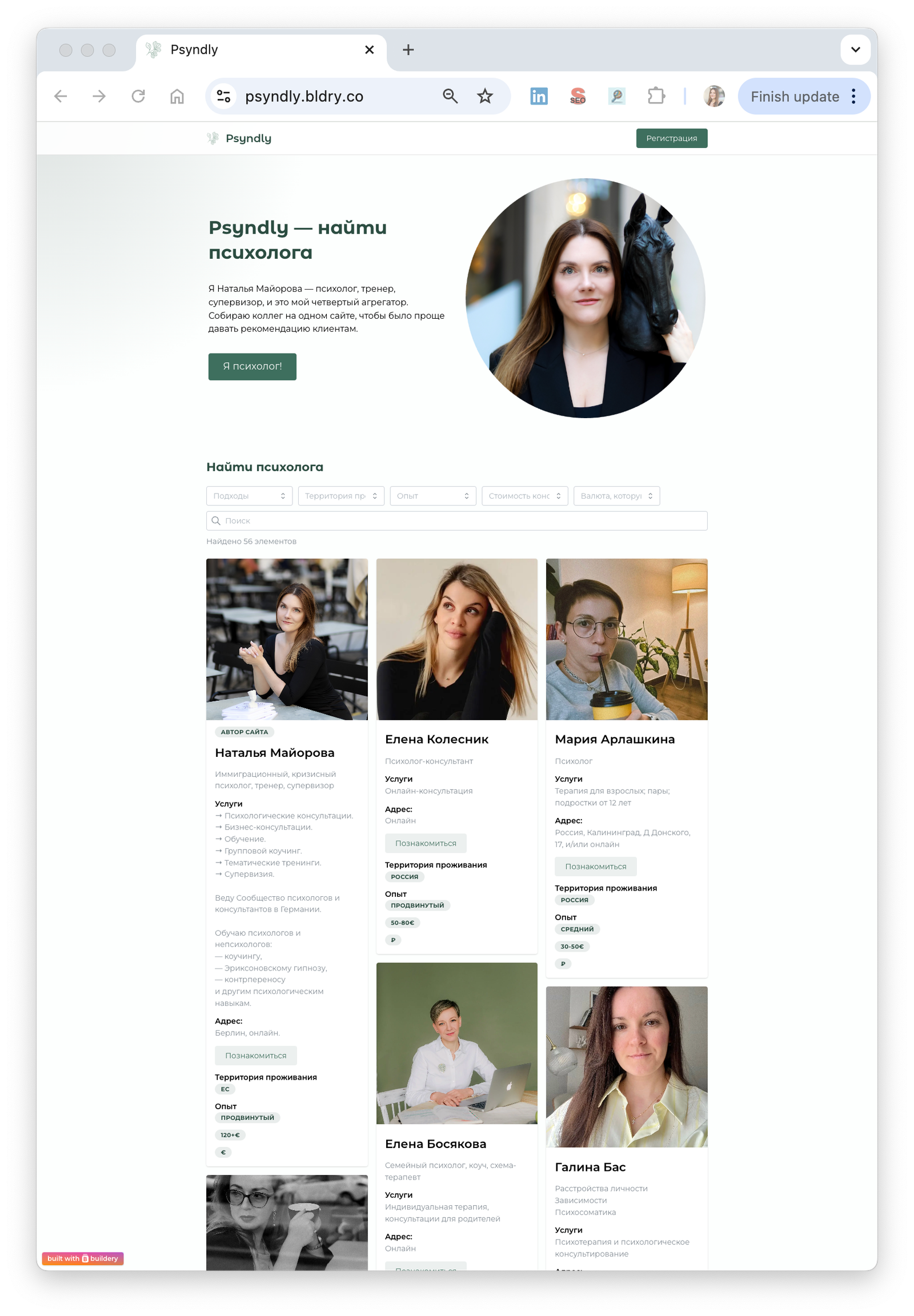 Aggregator for psychologists Psyndly